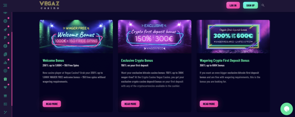 vegaz online casino bonus
